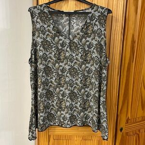 SHANNON FORD NEW YORK Womens Sleeveless Silky Tan & Black Tunic 1X-2X Jersey